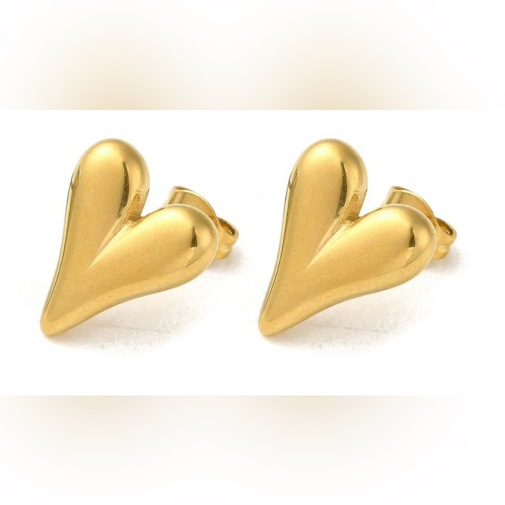 18 K Gold Plated Stainless Steel Organic Heart Stud Earrings